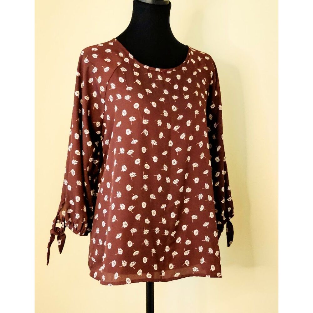 Papermoon Brown Ditsy Floral, Gold Zip Blouse, Size M